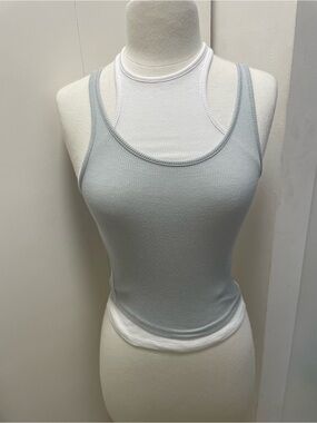 H&M Light Gray Ribbed Double-Layer Tank Top (Gray & White)